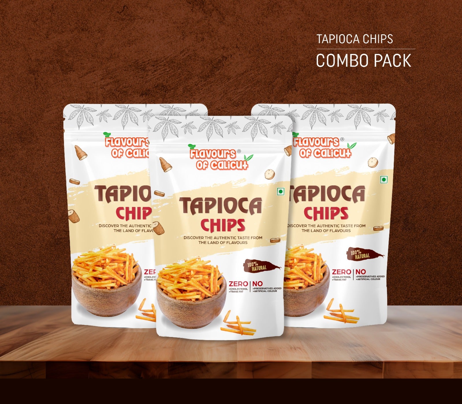 Kerala Tapioca (Kappa) Chips Pack of 3 (3x 150g)